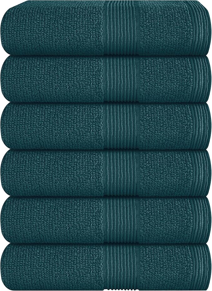Belizzi Home Ultra Soft 6-Piece Hand Towel Set 16x28-100% Ringspun Cotton - Durable & Highly Absorbent Hand Towels - Ideal for use in Bathroom, Kitchen, Gym, Spa & General Cleaning - Teal