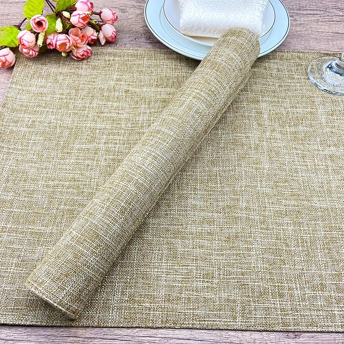 Weabetfu Cloth Placemats Set of 4 Heat Resistant Dining Table Placemmats Cotton Linen Machine Washable Kitchen Table Mats Wrinkle Free Thick Fabric Place Mats,Easy to Clean,13" x 19"
