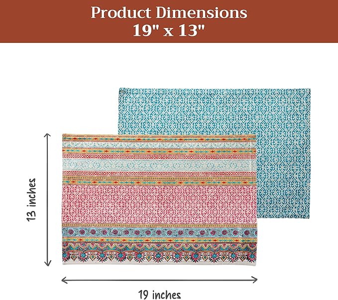 Maison d' Hermine Placemat 100% Combed Cotton Premium Cloth Placemats 13"x19" Decorative Washable Place Mats for Home, Kitchen, Dining, Cocktail Parties & Camping - Lauris (Set of 4)