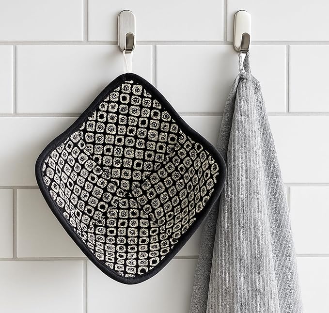 Set of 2 Microwave Bowl 4x7x7 Inch Polyester Cloth Hot Pads with Black and White Color - Holder Microwavable Pot for Food - Ramen Soup or Pot Cozy - Multipurpose Heat Resistant Plate Holders