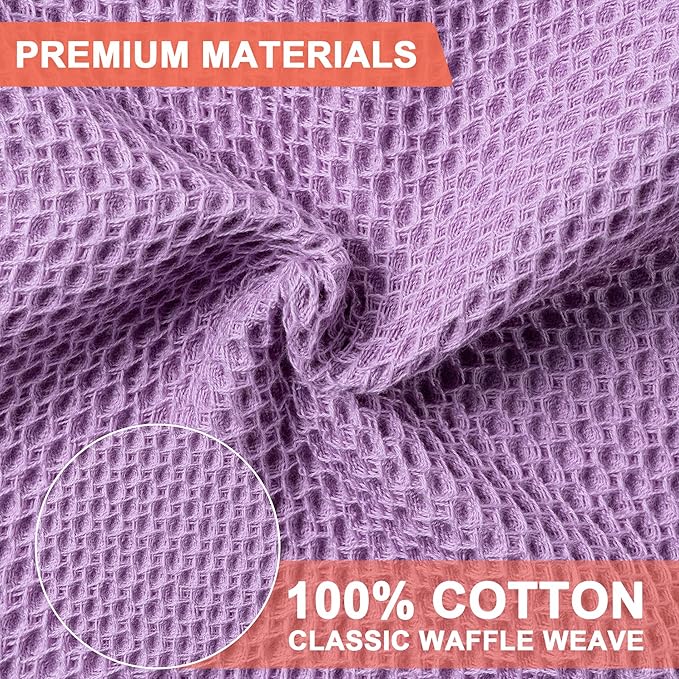 BOOMIBOO 6-Pack Kitchen Dish Cloths, 100% Cotton Waffle Weave, Ultra Soft Absorbent, Quick Drying Dish Towels, 12x12 Inches,Lavender