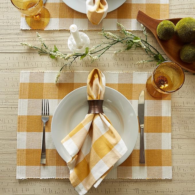 DII Buffalo Check Collection, Classic Farmhouse Cloth Napkin Set, 20x20, Honey Gold, 6 Piece