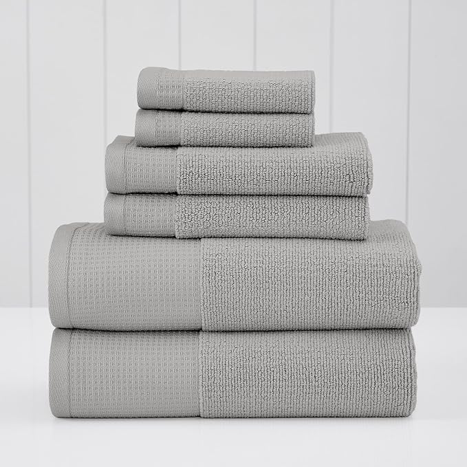 Modern Threads Waffle-Rib 6-Piece Towel Set – Premium Cotton Bath Towels, Ultra-Absorbent & Soft, Elegant Waffle Texture for Bathroom & Spa, Oyster