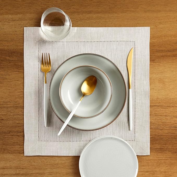 Solino Home Linen Square Placemats Set of 4-100% Pure Linen Light Natural Cloth Placemats 14 x 14 Inch - Classic Hemstitch, Machine Washable Place Mats for Spring, Summer, Mothers Day