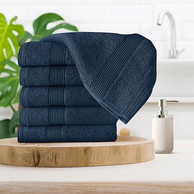 Belizzi Home Ultra Soft 6-Piece Hand Towel Set 16x28-100% Ringspun Cotton - Durable & Highly Absorbent Hand Towels - Ideal for use in Bathroom, Kitchen, Gym, Spa & General Cleaning - Mineral Blue