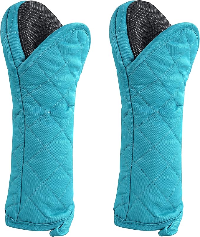 ARCLIBER Hot Pads and Oven Mitts,4PCS Heat Resistant Kitchen Gloves,Non-Slip Rubber Surface 2 Oven Mitts,2 Pot Holders for Cooking,Baking,Grilling,Barbecue,Blue