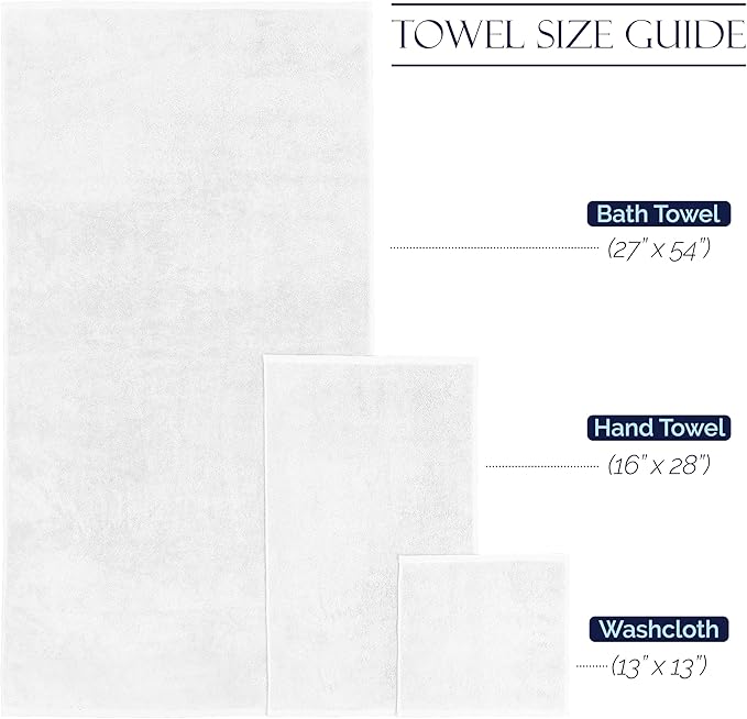 Elegant Comfort Premium Cotton 8-Piece Towel Set, Includes 4 Washcloths, 2 Hand Towels and 2 Bath Towels, 100% Turkish Cotton - Highly Absorbent and Super Soft Towels for Bathroom, White