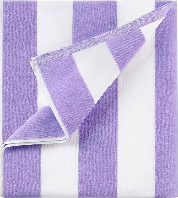 LULUHOME Large Oversized Beach Towel - Big Cotton Towel 36 x 70 Inch Striped Pool Towel, XL Cabana Soft Swimming Towel for Adult Men Women,Light Purple