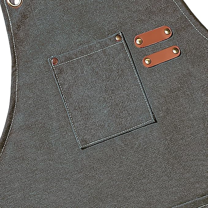 AFUN Chef Aprons for Men Women with Oversized Pockets, 16-Ounce Cotton Canvas Cross Back Heavy Duty Work Apron (Grey Green)