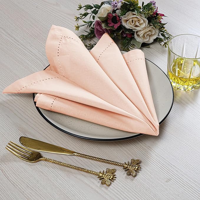 Cotton Cloth Napkins Set of 12, 18x18 Cotton Napkin Cloth Washable, Soft, Reusable Napkins for Wedding, Parties, Christmas, Thanksgiving, Everyday Use (Petal Peach) - ALPHA Living HOME