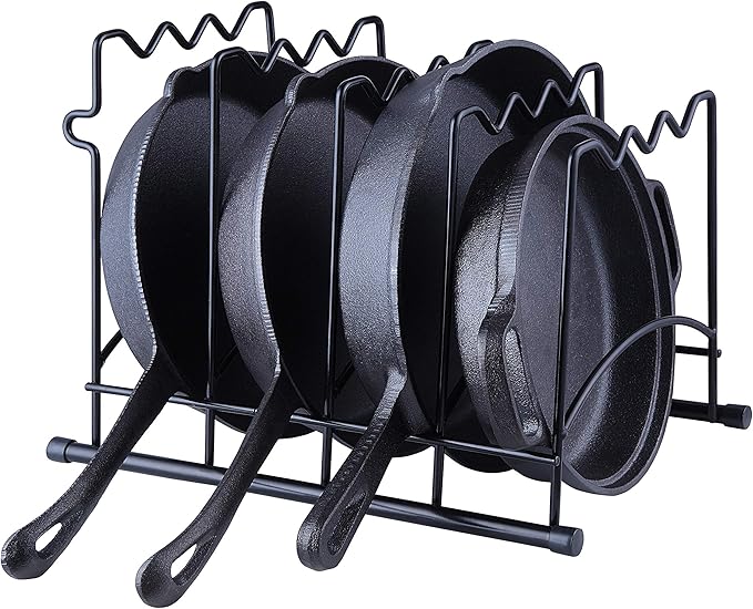 SunnyPoint Metal Heavy Duty Kitchen Countertop Cabinet Pantry Pan, Pot Lid, and Pot Organizer Rack Holder, 9.25 x 10.4 x 13.25 Inch, Black