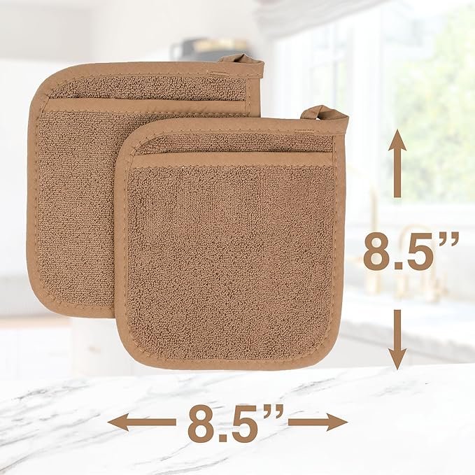 RITZ Terry Pocket Mitt & Hot Pad: Unparalleled Heat Resistant, Durable 100% Cotton – Ergonomically Designed for Optimal Grip – Easy-Care Machine Washable – 4-Pack, Mocha Brown