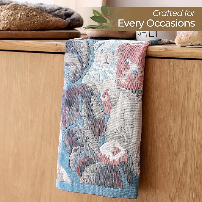 Cotton Washcloths,Dish Towels for Kitchen, 4 Pack Cotton Kitchen Towels with Cute Bear Design, Multi-Purpose Dish Cloths for Washing Dishes, Hand Towels for Kitchen Decor