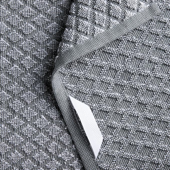 Martha Stewart Honeycomb Chambray Textured Kitchen Towel 4-Pack Set, 100% Cotton with Absorbent Terrycloth, Decorative Kitchen Towels, Grey, 16"x28"