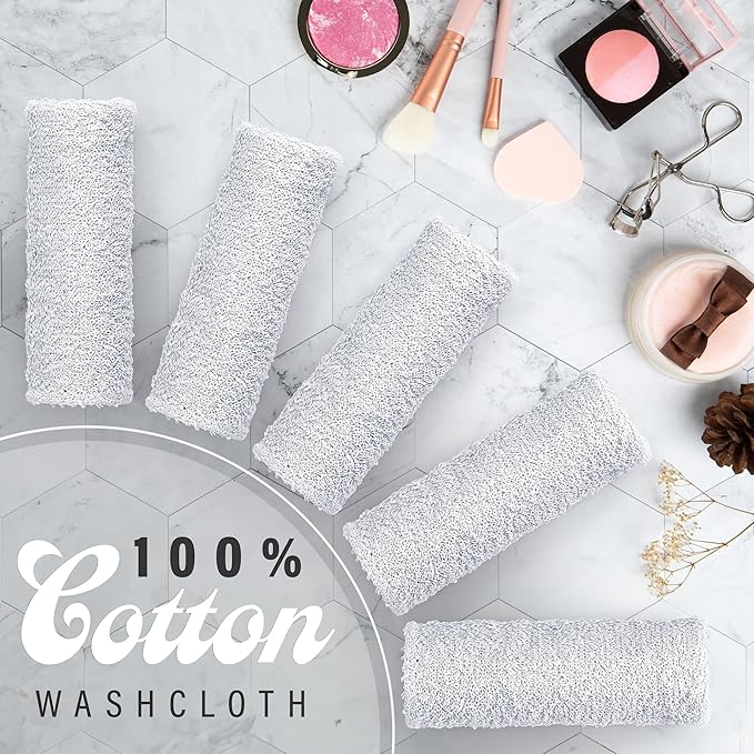 DecorRack 20 Pack 100% Cotton Wash Cloth, Luxurious Soft, 12 x 12 inch Ultra Absorbent, Machine Washable Premium Quality Washcloths, White (20 Pack)
