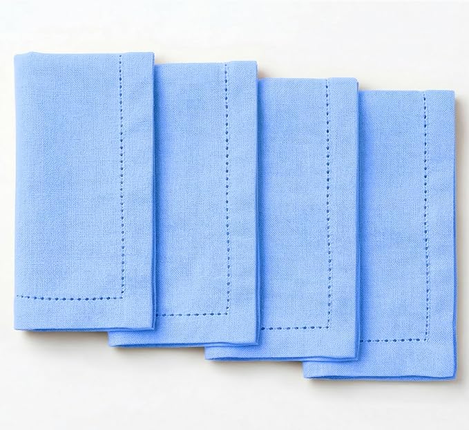 Palisa Light Blue Cotton Napkins Set of 4 | Premium Hemstitch Detailing Cloth Dinner Napkins 18x18 Inch | Soft Washable & Reusable Table Napkins for Everyday Use Weddings Parties Restaurants & Hotels