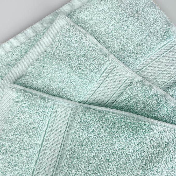 Superior Egyptian Cotton Pile Bath Towel Set of 4, Ultra Soft Luxury Towels, Thick Plush Essentials, Absorbent Heavyweight, Guest Bath, Hotel, Spa, Home Bathroom, Shower Basics, Sea Foam