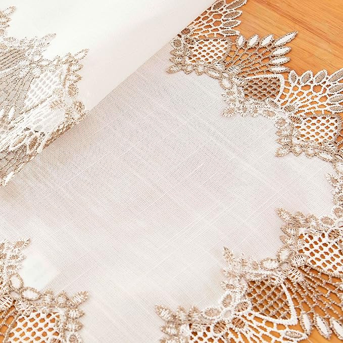 White Linen Placemats 14”x20” Set of 4, Neutral Earth Tones Beige Lace Coffee Table Topper Dresser Scarf Place Mats (Set of 4, White)