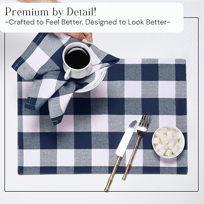 Buffalo Checked Cloth Napkins, 16x16 inch, Washable, Absorbent, Soft, Elegant Table Decorative Napkins for Luncheon, Dinner, Party, Wedding, Everyday Use - Navy White (Set of 4)
