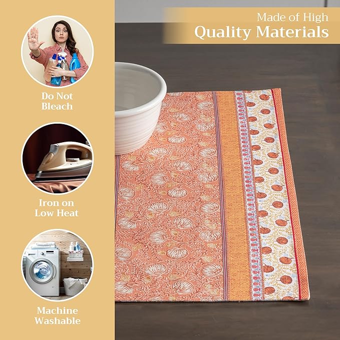 Maison d' Hermine Placemats Set of 4 100% Cotton Washable Cloth Place Mats, Reusable Table Mats for Thanksgiving Christmas Decorations Kitchen Dining Party Wedding (Harvest Festival, 13" x 19")