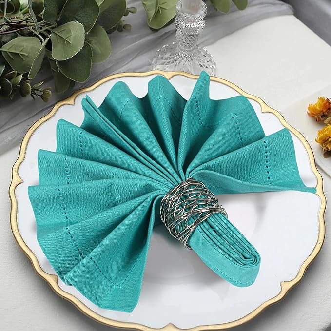 Homidate Cotton Cloth Dinner Napkins Set of 12 – 18x18 Latigo Bay Teal with Hemstitched Mitered Corners – Machine Washable Reusable Napkins for Weddings, Parties & Daily Use