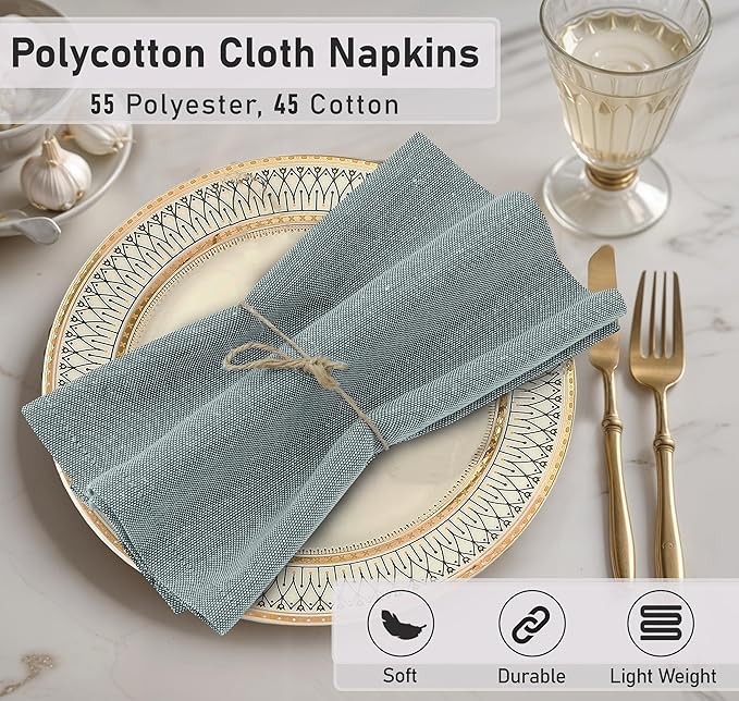 Ruvanti Cloth Napkins Set of 12, 18x18 Reusable Napkins Cloth Washable, Soft & Durable Table Napkin, Poly Cotton Fabric Dinner Napkins for Parties, Christmas, Thanksgiving, Weddings - Army Green