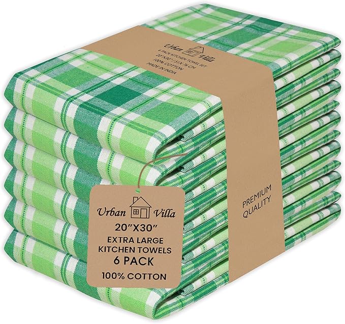 Urban Villa St Patricks Checks Kitchen Towels Set of 6 Buffalo Checks Kitchen Towels 20X30 Inches 100% Cotton Highly Absorbent Kitchen Towels Premium Quality Ultra Soft Mitered Corners Towel