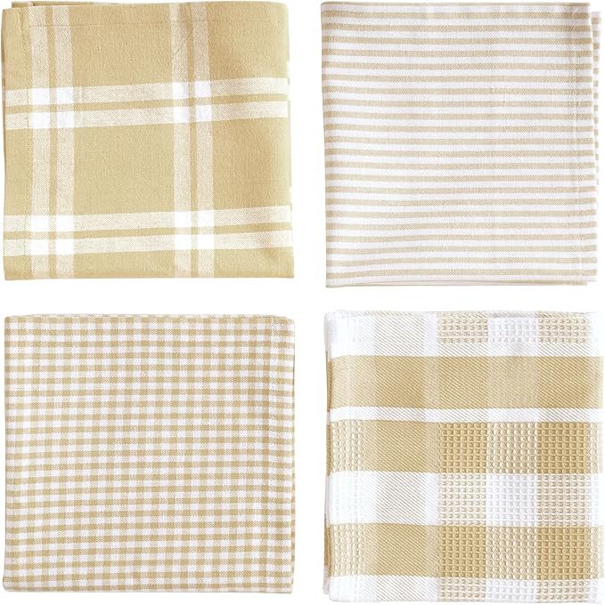 LANE LINEN 100% Cotton Kitchen Dish Cloths, Ultra Soft Absorbent Quick Drying Dish Towels, Multiweave Wash Cloths Dish Towel Sets, 12x12 Inches, 12 Pack - Beige