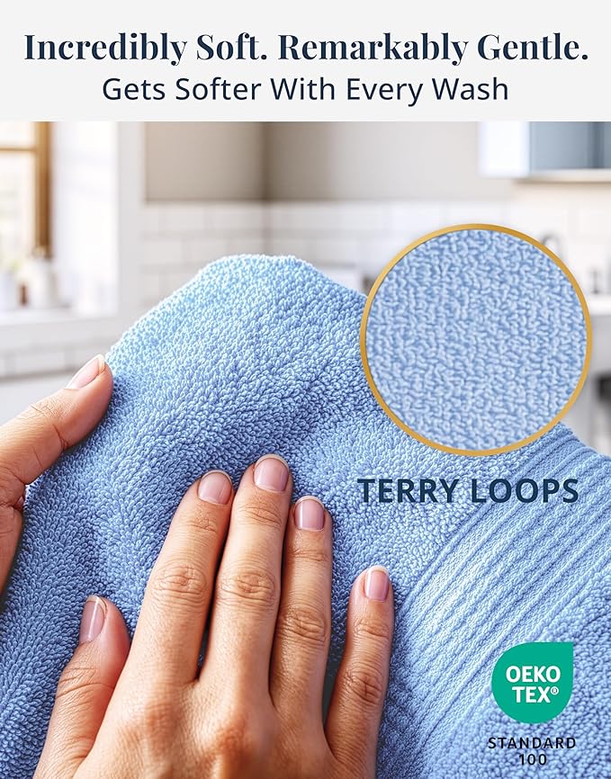 LANE LINEN Bath Hand Towels for Bathroom - Pack of 6 (16" x 28"), 100% Cotton Hand Towel - Soft, Durable, Quick Dry & Highly Absorbent - Hotel Quality Face Towels for Salons & Home Use - Cerulean Blue