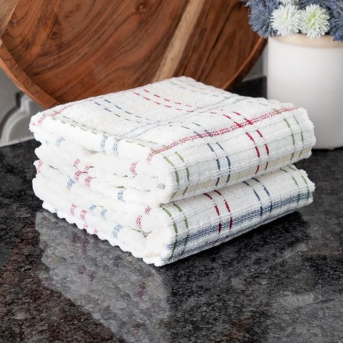 Ritz Royale Collection 100% Combed Terry Cotton, Highly Absorbent, Oversized, Checked Kitchen Towel Set, 28" x 18", 2-Pack, Paprika Red