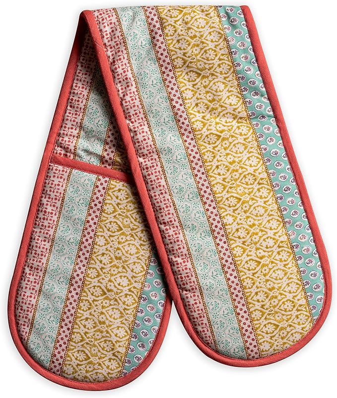 Maison d' Hermine Double Oven Mitts 100% Cotton 7"x35" Double Oven Mitt Heat Resistant BBQ Cooking Gloves with Loop Baking Grilling Gifts for Mothers Day Spring Summer (Provence)