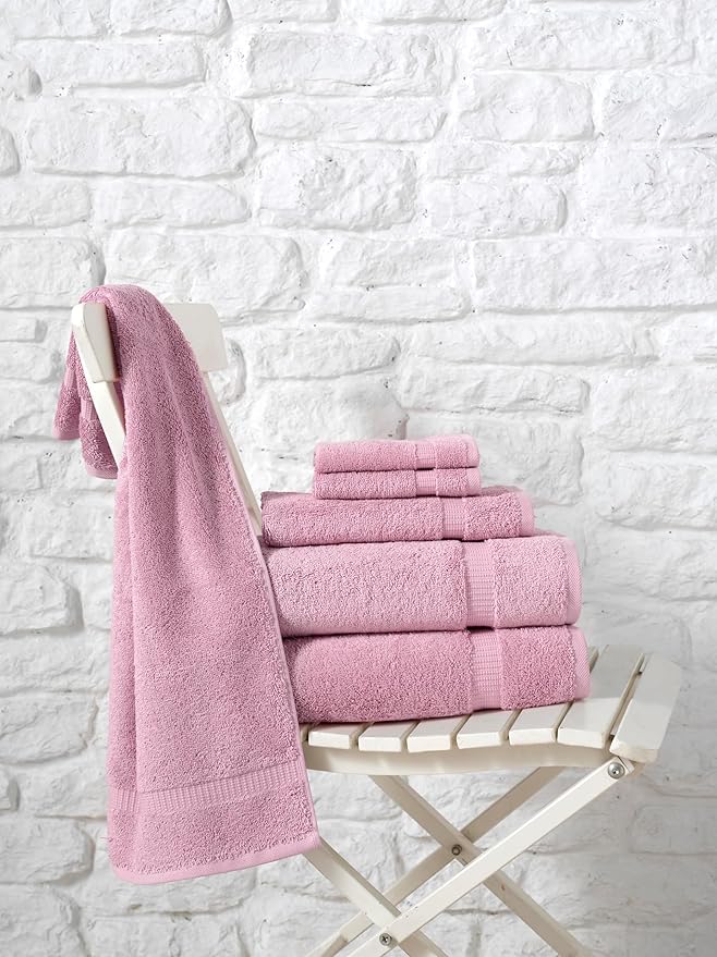 SALBAKOS 100% Turkish Cotton 6-Piece Towel Set | Heirloom Quality Hotel & Spa Collection | Ultra Soft, Super Absorbent 2 Washcloth, 2 Hand, 2 Bath Towel Sets | Made in Turkey (Rose, 6 Piece Towel Set)
