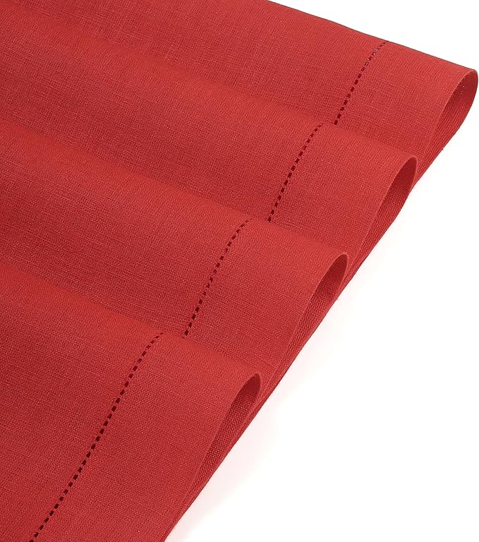D'Moksha Homes Linen Placemats Set of 6 - Classic Hemstitch Bright Red Placemats 14 x 19 Inch - 100% Pure Linen Table Mats for Mothers Day, Spring - Handcrafted and Machine Washable