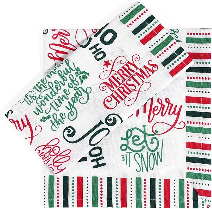 FINGERCRAFT Cloth Napkins, Set of 4 Cotton Linen Blend Printed Dinner Napkins Cloth Mitered Corner Perfect for Parties Dinners Christmas 20x20 Holiday