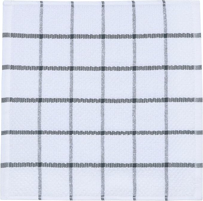 Cotton Cleaning Rags Terry Dish Cloths for Washing Dishes, Set of 8 Dish Rags for Cleaning, Light and Soft Dish Towels for Kitchen Drying Dishes, 12 Inch x 12 Inch (Grey Plaid)