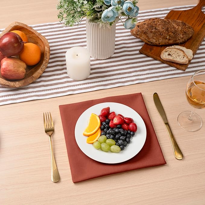 Blue Needles Solid Cloth Napkins Set of 6 Rust 100% Cotton Dinner Napkins 18x18 inches - Soft, Reusable, Absorbent & Washable Linen, Ideal for Spring Summer Easter Events Parties & Everyday Use