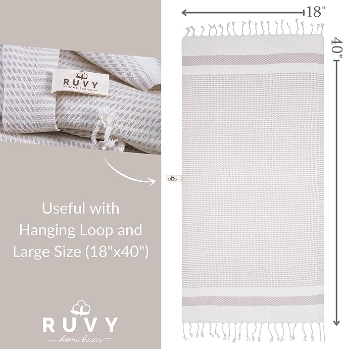 Ruvy Home Basics Turkish Hand Towels for Bathroom Set of 4 | 18"x40", Cotton | Decorative Towel for Bathroom, Kitchen, Dishcloth, Tea, Yoga, Face, Gym - Beige