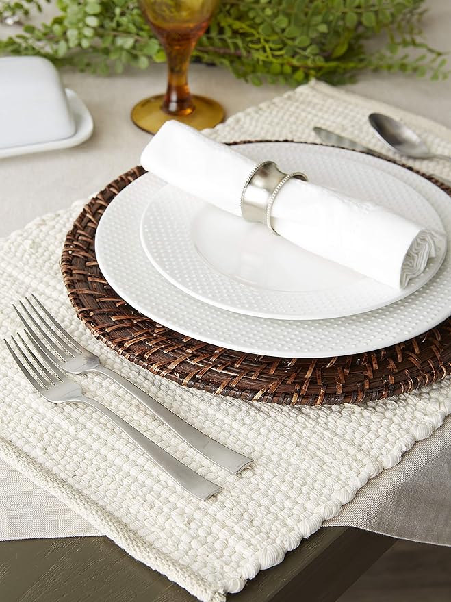 DII Handmade Chindi Tabletop, Reversible and Machine Washable, Placemat Set, 13x19, Natural