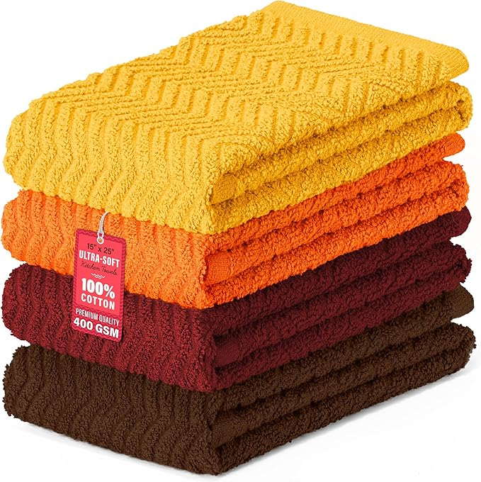 DecorRack 100% Cotton Kitchen Towels, 15" x 25" Absorbent Dish Towels [Premium Quality 400 GSM] Fall Set (Pack of 4)