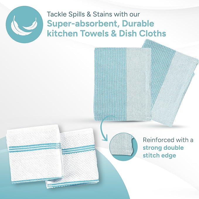 Casa Platino Oven Mitts and Pot Holders Sets, 8-Piece – 500°F Heat Resistant Mini Oven Mitt with Silicone Grip, Potholders for Kitchens, 2 Kitchen Towels & 2 Dish Cloths – Non-Slip & Durable – Aqua