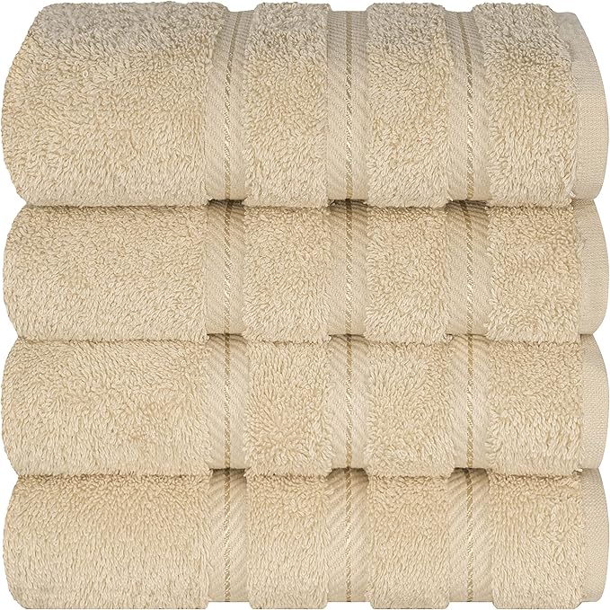 American Soft Linen Luxury Hand Towels for Bathroom, 600 GSM Heawy Weight 16x28 Size 100% Cotton Turkish 4 Piece Hand Face Towel Set, Beige Hand Towels