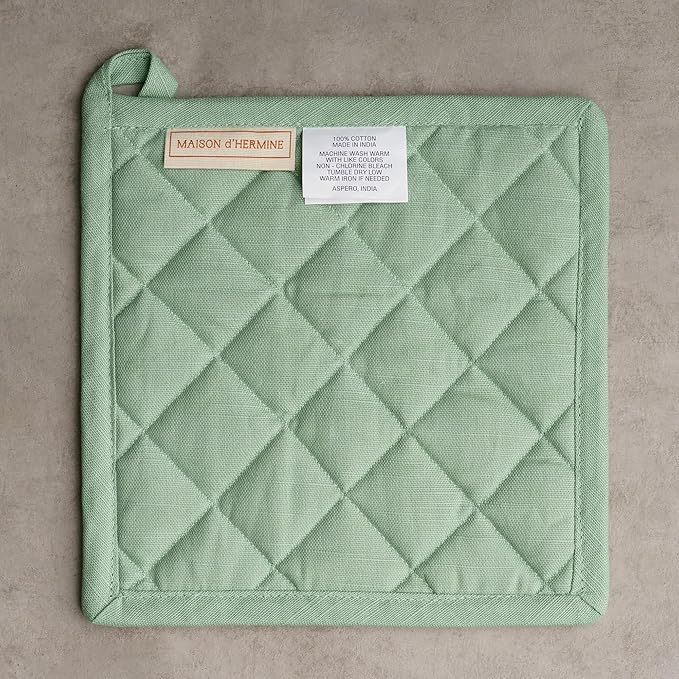 Maison d' Hermine Pot Holders 100% Cotton Heat Resistant Potholders 8" x 8" Hot Pads with Loop BBQ Cooking Baking Gifts for Mothers Day Handling Hot Pans Spring/Summer (Pack of 2, Printemps)