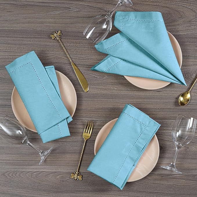 Cotton Cloth Napkins Set of 12, 18x18 Cotton Napkin Cloth Washable, Soft, Reusable Napkins for Wedding, Parties, Christmas, Thanksgiving, Everyday Use (Light Blue)