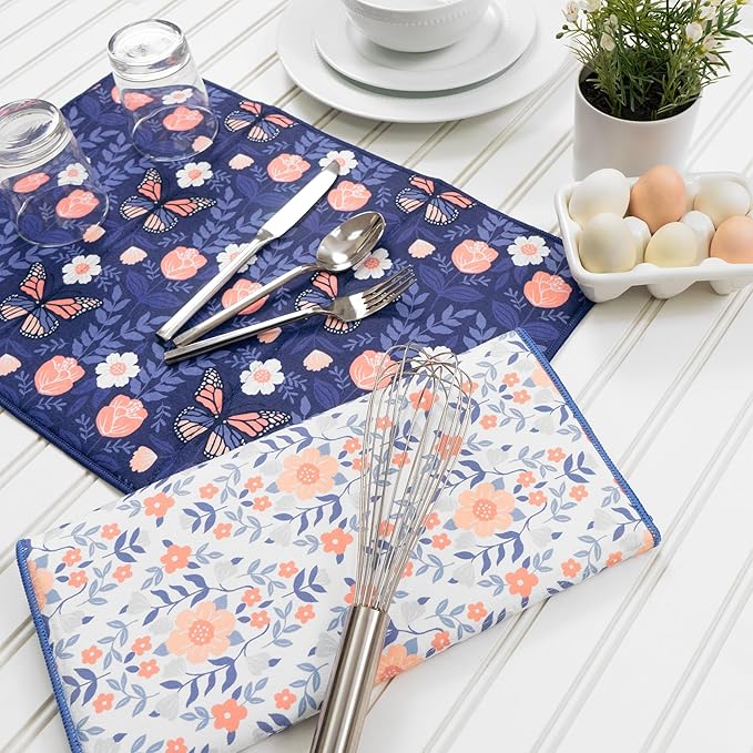 Ritz Reflective Diamond Dish Drying Mat, Super Absorbent & Quick-Drying, 100% Polyester, 14x21, 2-Pack