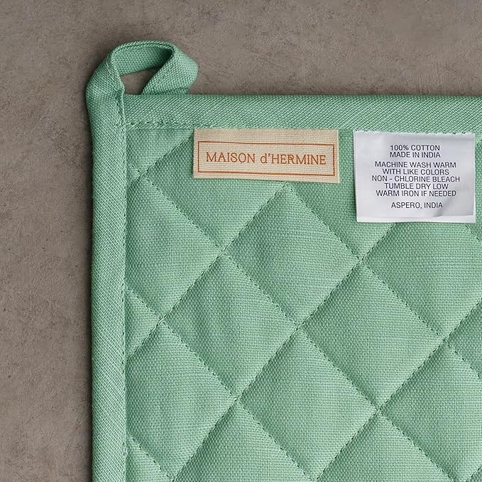 Maison d' Hermine 100% Cotton Oven Mitt & Pot Holder Set (7.5"x13" & 8"x8") Heat Resistant BBQ Cooking Gloves with Loop Baking Grilling Kitchen Gifts for Mothers Day Spring/Summer (Colmar)