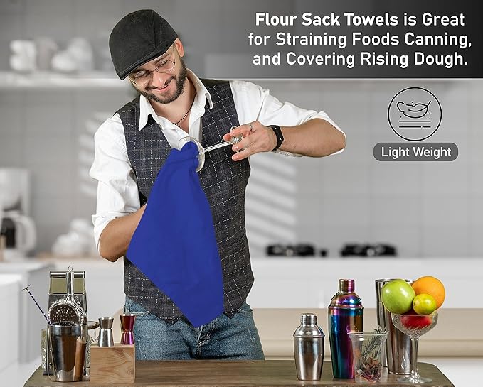 RUVANTI Flour Sack Towels 24 Pack 28x28 Inch, 100% Cotton Tea Towel, Reusable, Machine Washable, Absorbent BarTowels - Dish Cloth Perfect for Drying Dishes & Cleaning - Navy