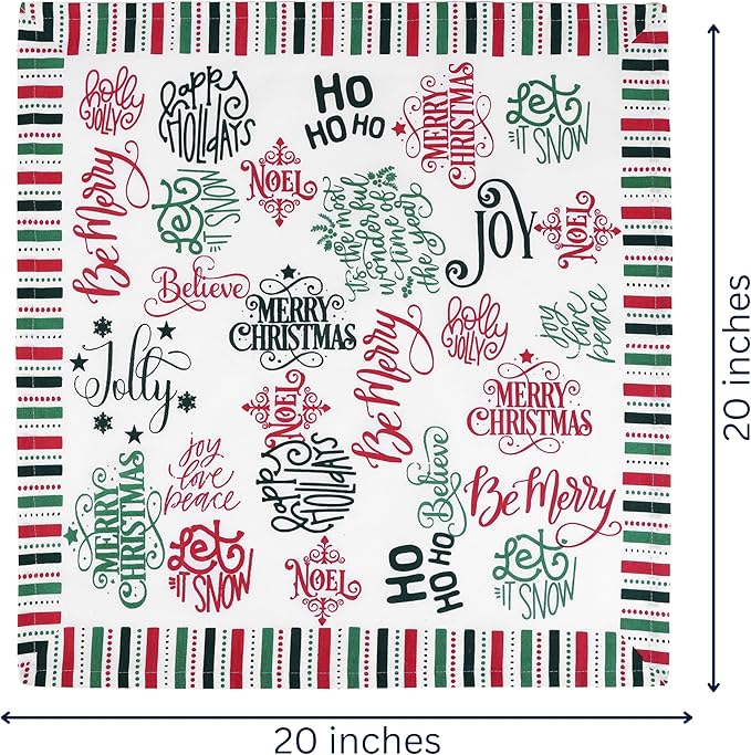 FINGERCRAFT Cloth Napkins, Set of 4 Cotton Linen Blend Printed Dinner Napkins Cloth Mitered Corner Perfect for Parties Dinners Christmas 20x20 Holiday