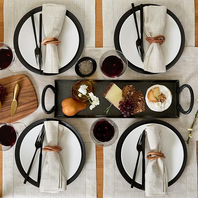 Solino Home Linen Placemats Set of 4 - Classic Hemstitch Light Natural Placemats 14 x 19 Inch - 100% Pure Linen Table Mats for Spring, Summer, Mothers Day