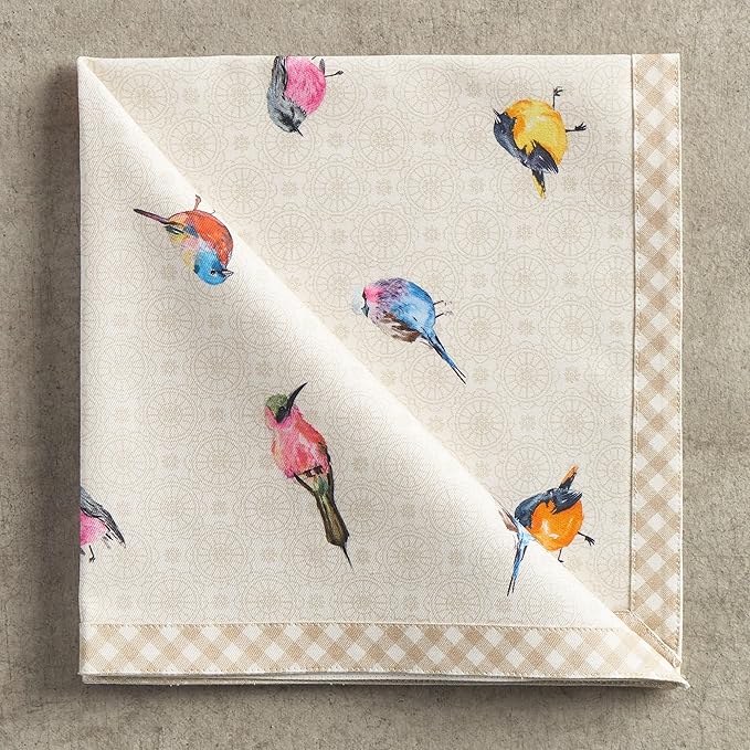 Maison d' Hermine Cloth Napkins Set of 4 100% Cotton Everyday Reusable Square Napkins Cloth Washable, Dinner, Party, Wedding, Restaurant, Spring/Summer (Birdies On Wire, 20" x 20")