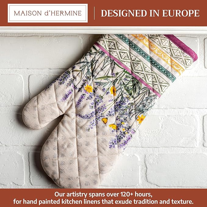 Maison d'Hermine Oven Gloves 100% Cotton Oven Mitt 7" x 13" with Loop Heat Resistant BBQ Cooking Gloves Baking Grilling Gifts for Mothers Day Spring/Summer (Pack of 1, Fanny Lavender)